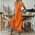 thumbnail image 5 of Breezora Women's V Neck Short Sleeve Linen Maxi Dress with Back Zipper Comfortable Summer Beach Dress S Size Orange, 5 of 9
