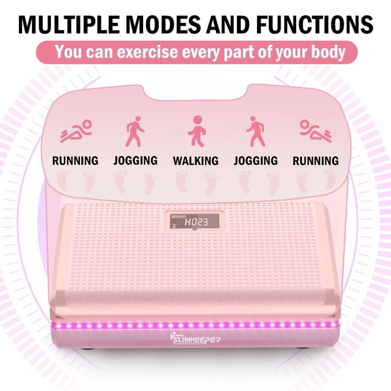 SLIMKEEPER Vibration Plate Exercise Machine for Home Fitness & Whole Body  Workout, 350 Lbs Capacity, with 2 Loops, 5 Resistance Bands & Remote  Control, Pink mit LED Lights