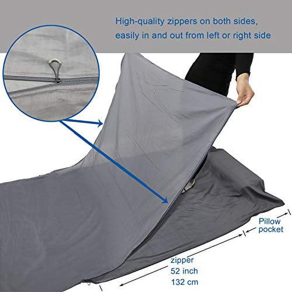 Browint Silk/Cotton Travel Sheet with Double Zippers, 87"x43" Extra Wide Sleep Sack for Hotels, Lightweight Sleeping Bag Liner for Camping, All seasons, Pillow Pocket