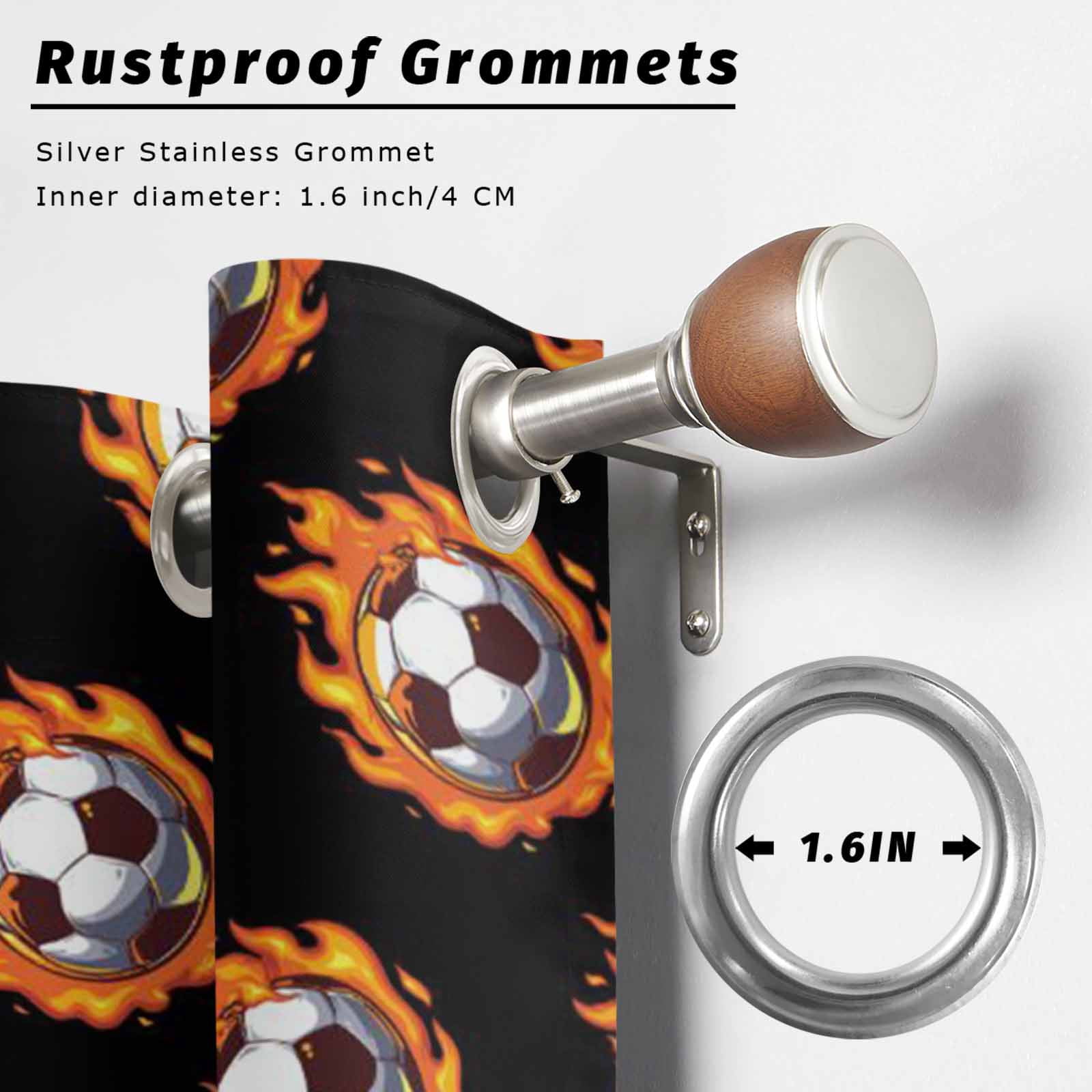 Dark Flaming Soccer Outdoor Curtains for Patio, Sports Orange Yellow Soccer Ball Black Background Sunshade Privacy Drapes Grommet Waterproof Outside Curtains for Porch Balcony 54"x108", 1 Panel