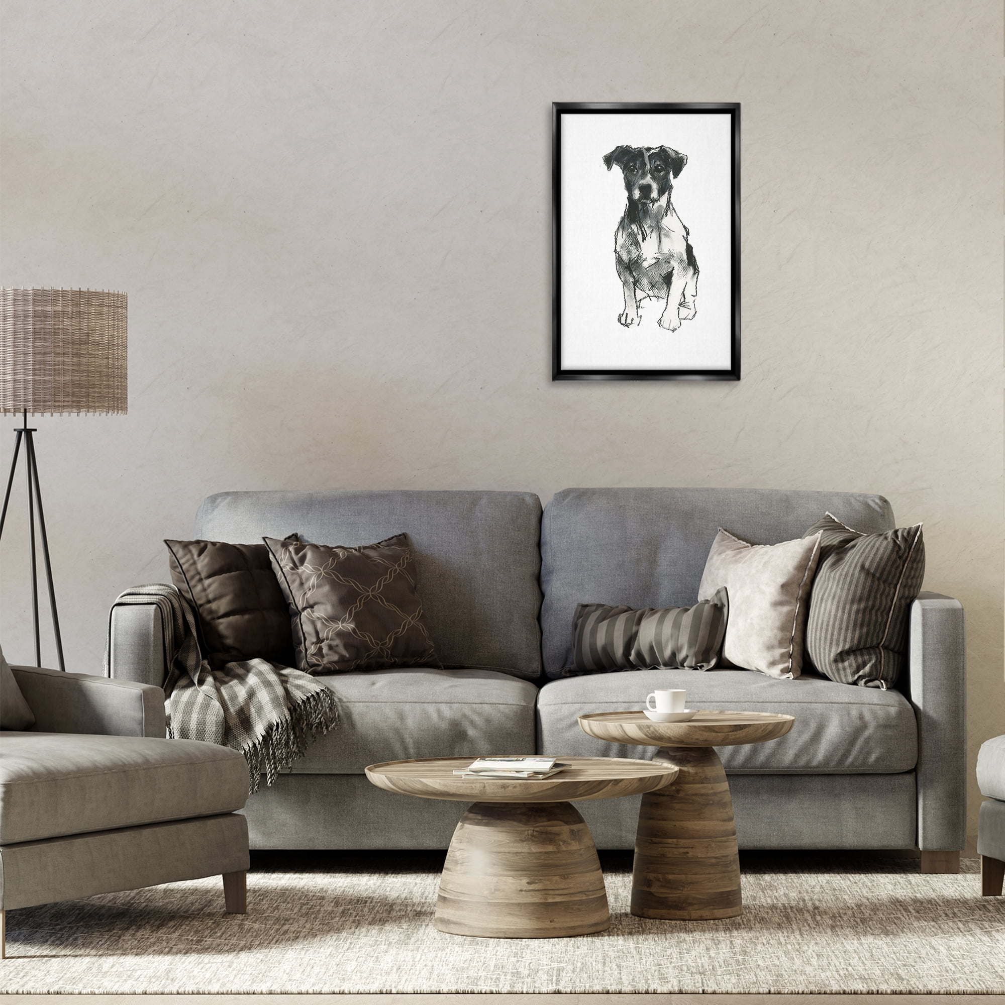 Stupell Industries Minimal Dog Drawing Animals & Insects Drawing Black Floater Framed Canvas Art Print Wall Art, 17 x 25