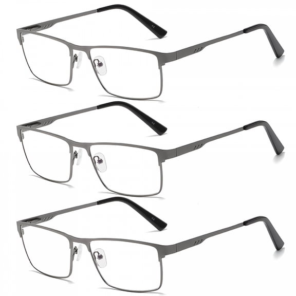 GJX 3 Pairs of Men’s Classic HD Rectangle Reading Glasses 4.0, Metal Gunmetal Spring Hinges Classic Readers 4.0