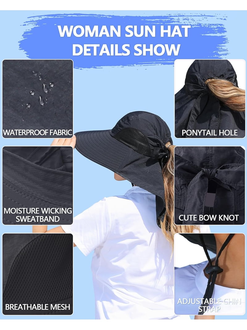 Wide Brim Sun Hat with Ponytail Hole UPF 50+ Waterproof Packable Chin Strap RoamRider Women main image 3