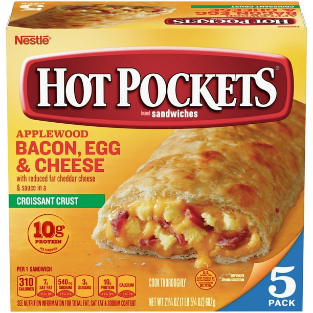 HOT POCKETS Applewood Bacon Egg and Cheese Frozen Sandwiches 5 ct. Box Frozen Food With Reduced-Fat Cheddar Cheese