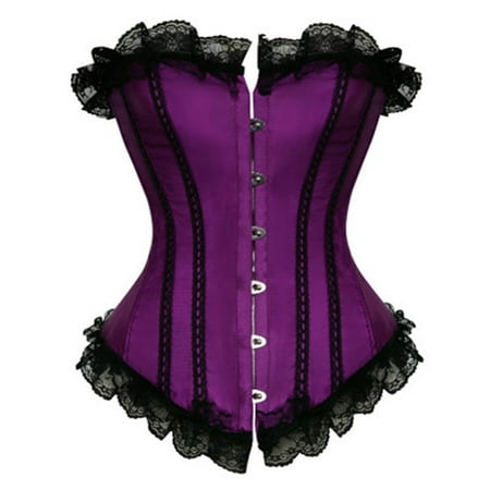 UAYOTSE Women Satin Lace Sexy Bustier Corsets Basque Lace Up Lingerie Purple 5XL