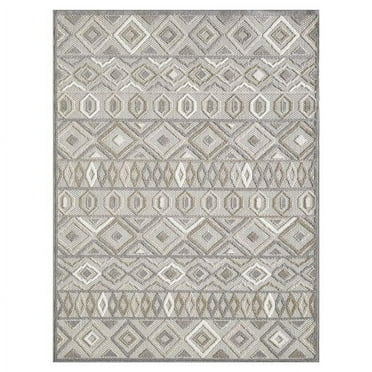 HomeRoots  3 x 5 ft. Aztec Pattern Indoor or Outdoor Area Rug - Gray & Ivory