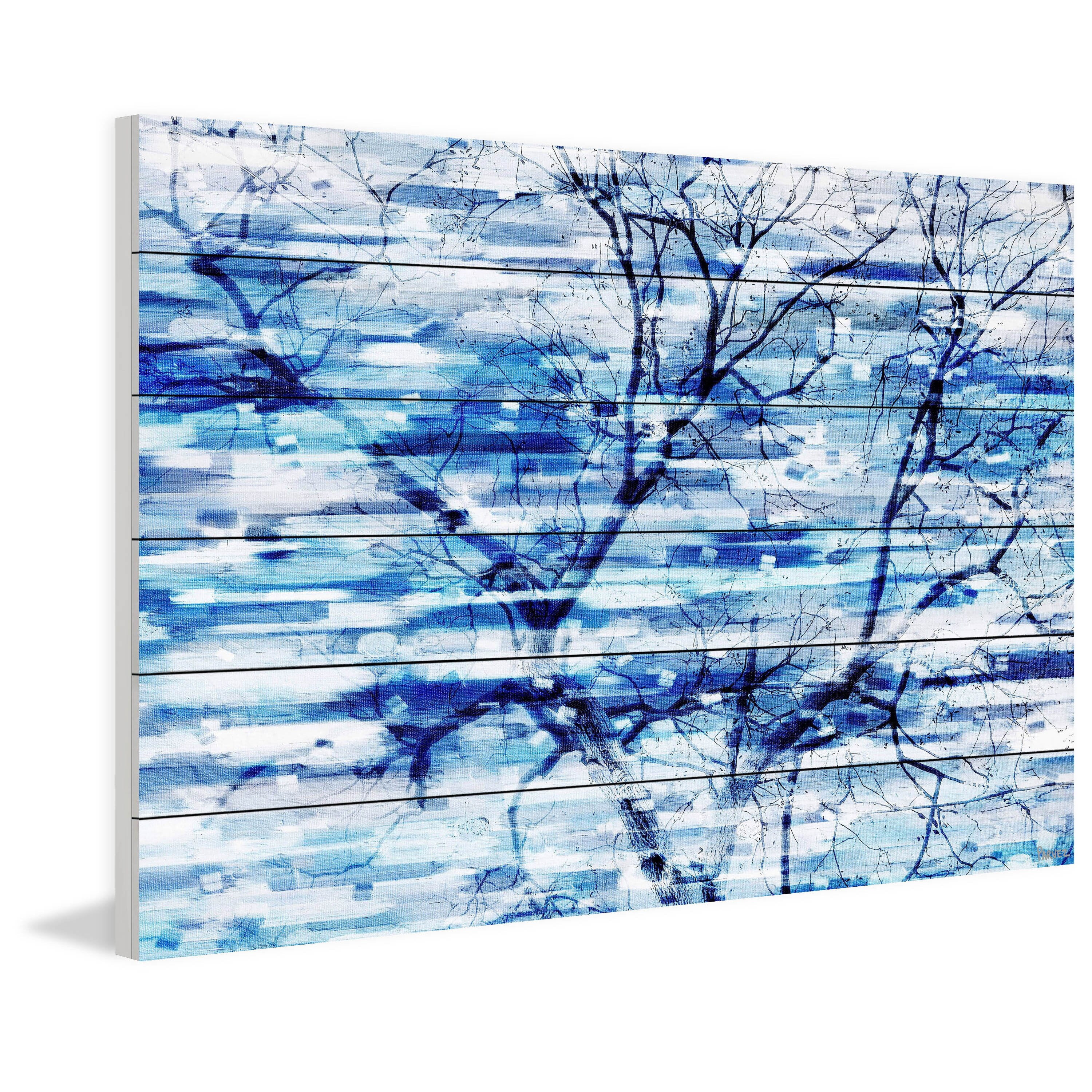 Parvez Michel Inc Parvez Taj - Blue Snow Storm Painting Print on White Wood