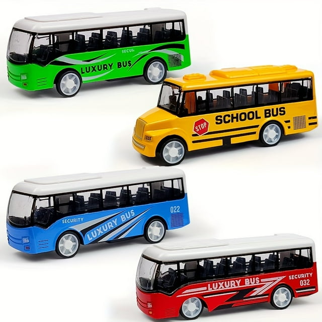 4Pcs/Pack Alloy Material Die-Cast Toy Cars Set - Durable, Fall-Resistant, and Portable - Includes 2 Buses and 2 School Buses, 8.5CM Length, Little Boy's Favorite Collectible Vehicles for On-The-Go Pla