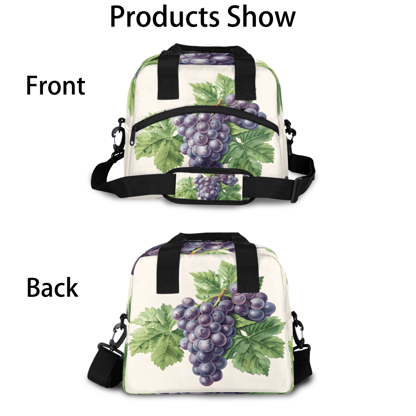 Herdesigns Purple Grape Insulated Lunch Bag for Women Men Adults Large Reusable Lunch Box Leakproof Portable Cooler Tote Bags with Adjustable Shoulder Strap