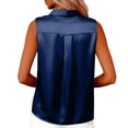 thumbnail image 5 of ZQGJB Womens Sleeveless Button Down Shirt Silky Satin Blouse Dressy Casual Summer Solid Color Basic Business Work Tank Tops Navy S, 5 of 8