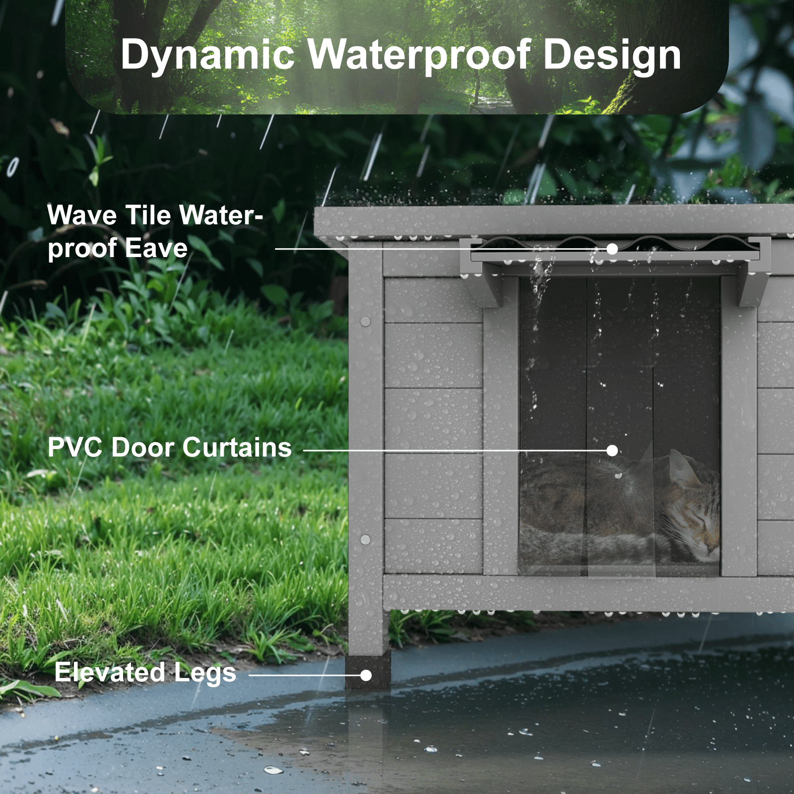 TIMHAKA Outdoor Cat House, Weatherproof Shelter for Cats, Dogs & Rabbits, Durable Shelter for Garden, Patio & Backyard, Gray