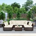 thumbnail image 3 of Gymax 6PCS Rattan Outdoor Sectional Sofa Set Patio Furniture Set w/ White Cushions, 3 of 10