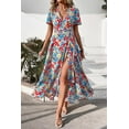 thumbnail image 3 of PRETTYGARDEN Women's Summer Wrap Maxi Dress Casual Boho Floral V Neck Short Sleeve Ruffle Hem Split Beach Long Dresses, 3 of 7