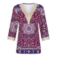 thumbnail image 4 of BangWanChi 3/4 Length Sleeve Womens Tops Plus Size Tunic Fashion Women's Summer V-Neck 3/4 Sleeve Lace Print Casual T-Shirt Blouse, 4 of 5