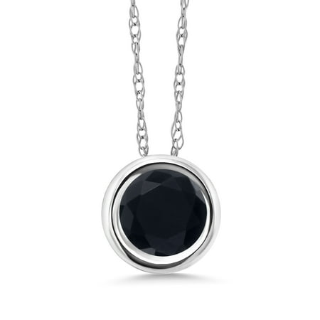 - 0.70 Ct Round Black Onyx 14K White Gold Pendant With Chain