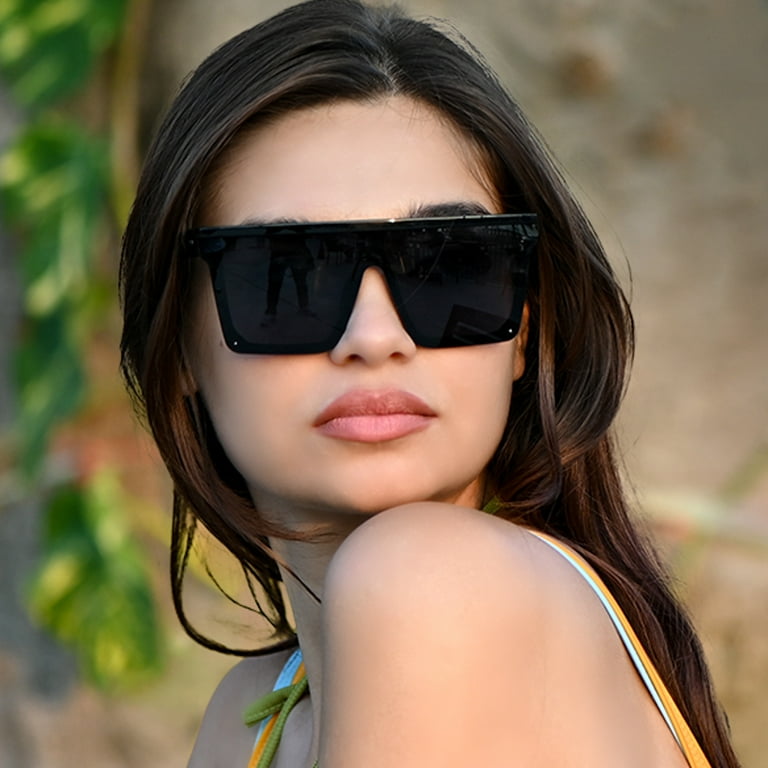 Women s Oversized Square Fashion Flat Top Big Black Frame Shades Sunglasses Walmart