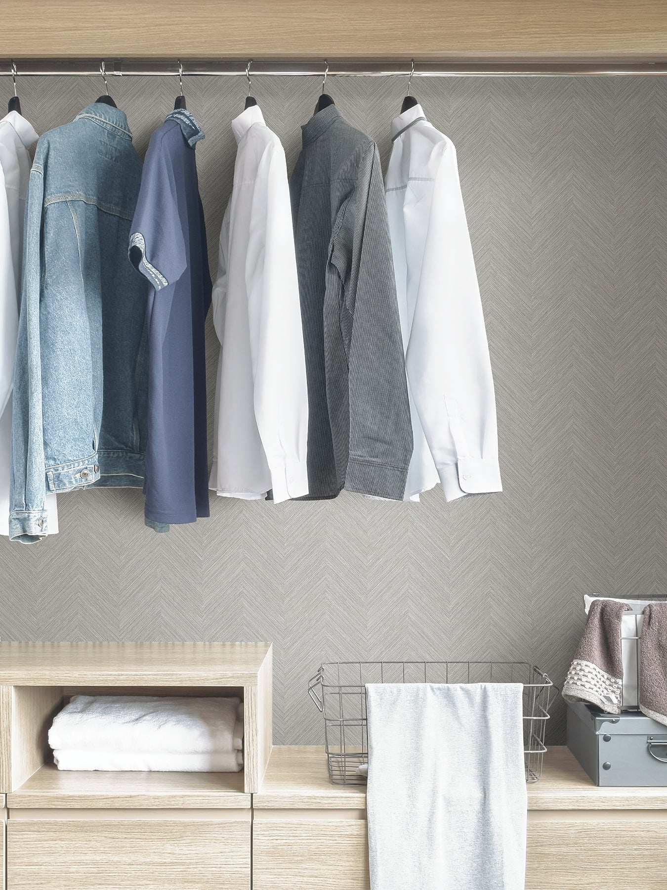 Nuwallpaper Taupe and Blue Sampson Peel & Stick Wallpaper