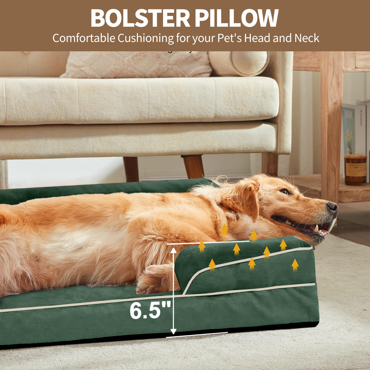 PayUSD XXL Orthopedic Dog Bed, Memory Foam Dog Sofa Beds for Giant Dogs, Supportive Foam Pet Couch Bed with Removable Washable Cover and Nonskid Bottom, Dark Green (52" L x 41" W x 8" Th)