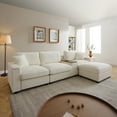 thumbnail image 2 of 120" Modular Sectional Sofa with Charging and Cup Holders, L-Shaped Cloud Couch with 360° Swivel Tray, Drop Down Table and Storage Ottoman, Beige, 2 of 9