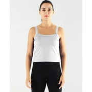 NELEUS Womens Plus Size Athletic Cropped Tank Top with Built in Bra Camisole for Layer Stretch Wider Strap,White,US Size 2XL