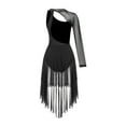 thumbnail image 4 of Fldy Womens Sequins Backless Ballet Figure Ice Skating Dress High Low Mesh Lyrical Dance Modern Latin Black M, 4 of 7