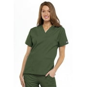 Angle View: Cherokee Workwear Scrubs Top for Women V-Neck 4700, XS, Olive