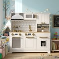thumbnail image 4 of Aukfa Kids Play Kitchen Playset, Wooden Toddler Kitchen with Pretend Ice Maker & Capsule Coffee Maker for Kids Girls Boys, White Gray, 4 of 6