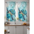 thumbnail image 2 of Turquoise Turtle Curtains 45 Inch Length, Sheer Curtains for Bedroom Living Room Window Farmhouse Coastal Starfish Seaweeds Rod Pocket Voile Drapes Kitchen Curtains Small Half Window 42"x45" 2 Panels, 2 of 6