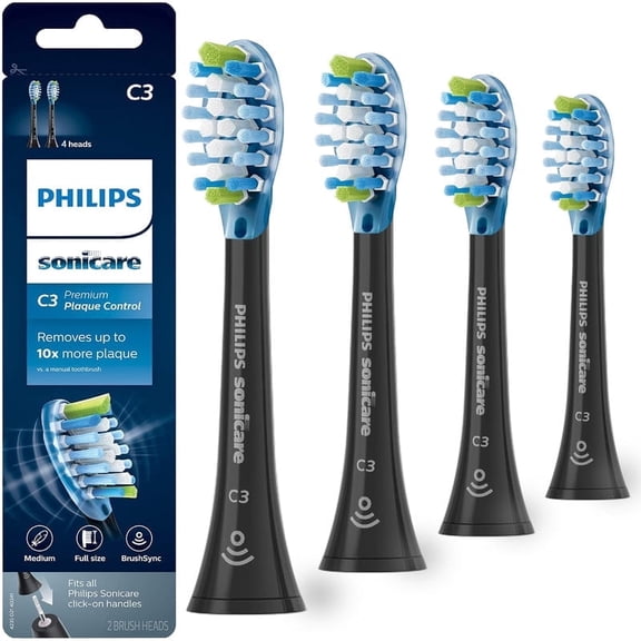 C3 Premium Plaque Control Replacement Brush Heads - Compatible with Ph-lilps Sonlcare DiamondClean Electric Toothbrush,HX9044/65,Black,4 Pack