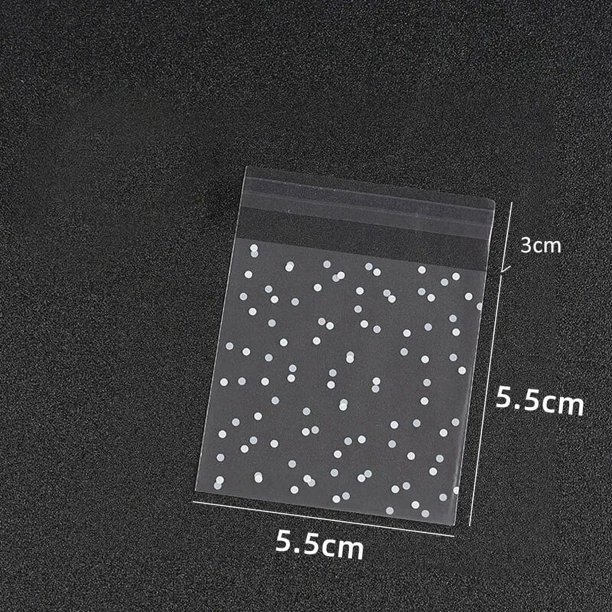 Bolsas de plástico transparentes de celofán para dulces, bolsas autoadhesivas de lunares blancos, para regalo de galletas, boda, fiesta de cumpleaños, 100 piezas