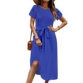 thumbnail image 2 of UoCefik Women's Summer Short Sleeve Maxi Dress 2025 Casual Crewneck Pleated A Line Flowy Long Dresses with Pockets Blue L, 2 of 6