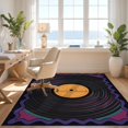 thumbnail image 3 of Design&I 8'x10' Washable Area Rug Record Music Retro Groovy Swirl Border Tapete Redondo Wet Vinyl Cd Playful for Living Room, Family Extra Large Skid-Resistant Low Profile, 3 of 7