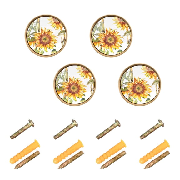 Kitchen Cabinet Knobs Cabinet Handles 1.25 inch Diameter Zinc Alloy Sunflower and Bamboo 4 Pack