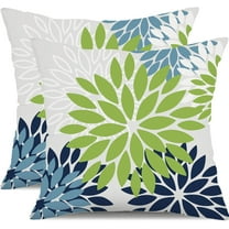 Green Blue Flower Pillow Covers 20x20 Inch Set of 2 White Gray Colored Throw Pillows Outdoor Waterproof Decor for Living Room Sofa Patio Funiture Garden Floral Polyester Pillow Covers 002K20