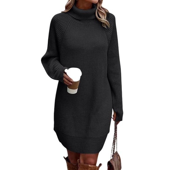 Karymi Wedding Guest Dresses for Women Turtleneck Sweater Dress, Long Sleeve Oversized Loose Fit Side Split Hem Warm Casual Shift Dresses