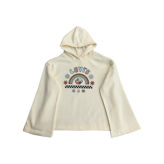 Levis Girls Cream Rainbow Peace Hoodie Bell Sleeve Pullover Sweatshirt  L(12-13)