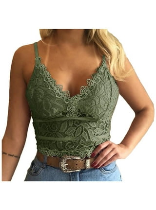 Avidlove Lace Bralettes for Women V Neck Floral Camisoles Cropped Sexy Cami  Top with Pad Army Green S at  Women's Clothing store