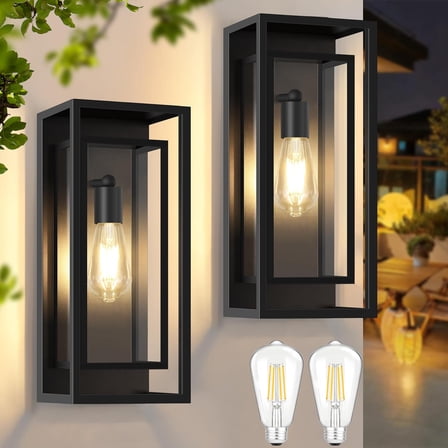 16.5'' Large Outdoor Wall Light Fixtures Porch Wall Lanterns Exterior Waterproof Lanterns Porch Sconces Wall Mounted Lighting with E26 Sockets & Glass Shades