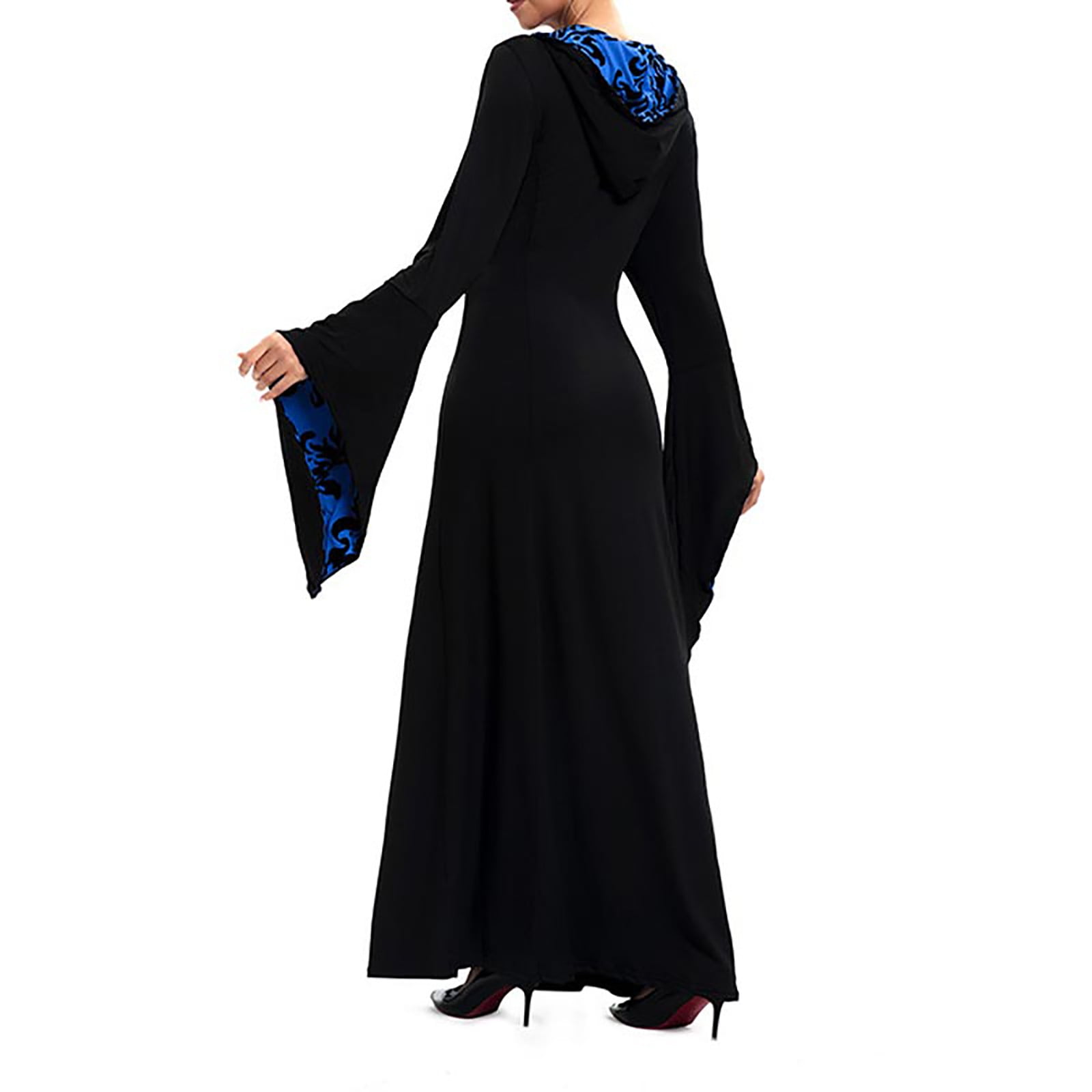 BiZtdJrK Plus Size Medieval Dress for Women Hooded Trumpet Sleeve Renaissance Princess Dresses Elegant Floor Length Maxi Dress Cosplay Halloween Costume Lightning Sales Blue