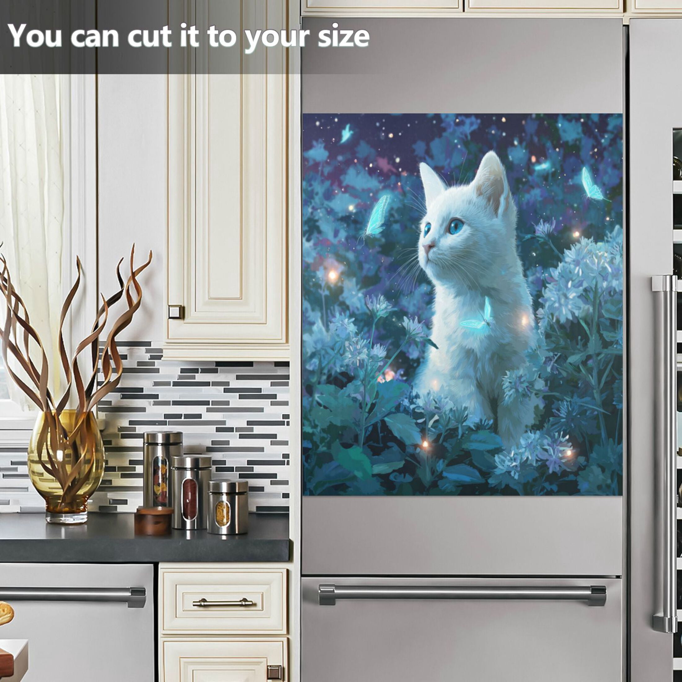 Dishwasher Magnetic Refrigerator Magnet Cover Sticker Home Decorative 23"x26" Quiet White Cat