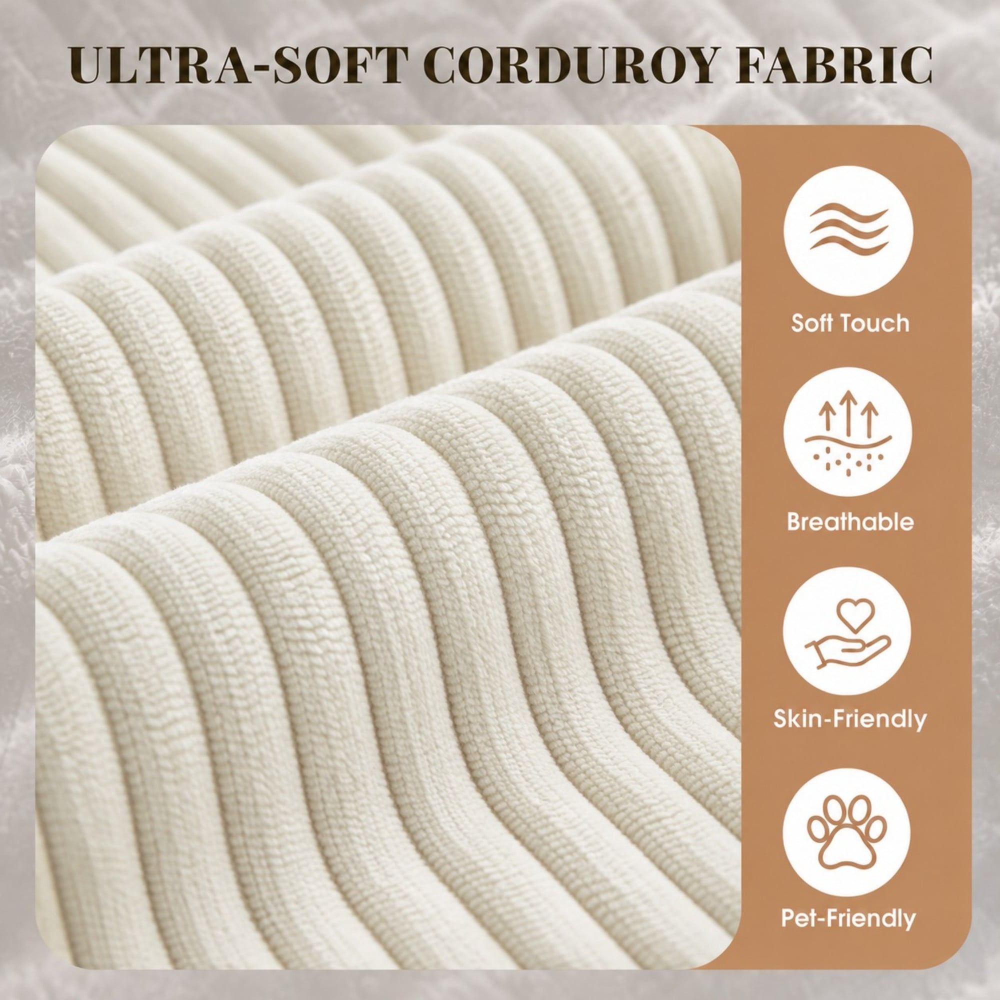 DEALTOPS 109" Corduroy L-Shape Floor Cloud Couch, Deep Seat Modular Sectional Sofa, Right Chaise, White