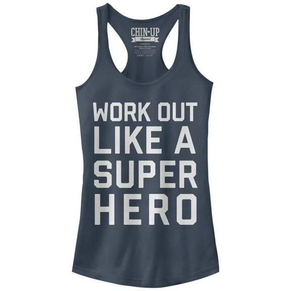 Junior's CHIN UP Work Out Like a Super Hero Racerback Tank Top Indigo Small