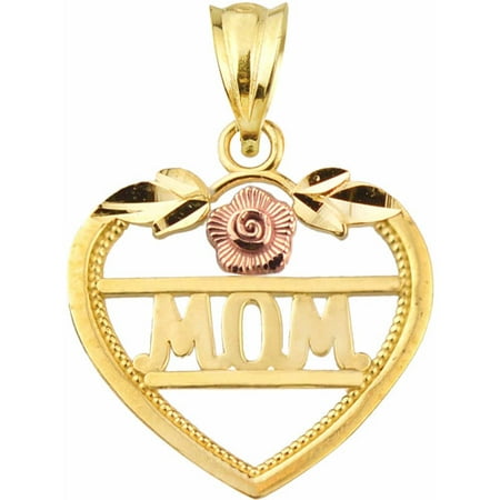 Handcrafted 10kt Gold MOM With Flower Heart Charm Pendant