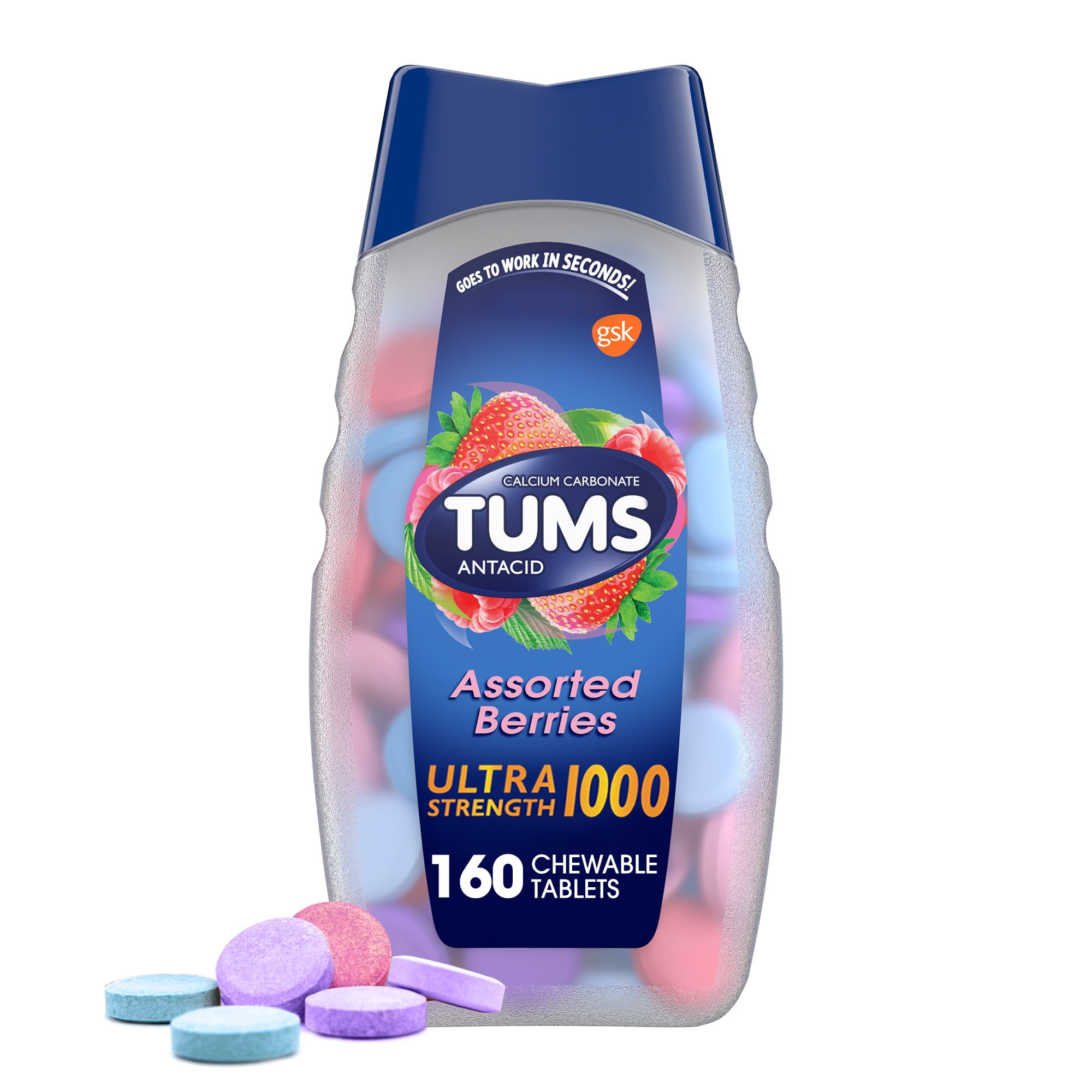Tums Assorted Berries Ultra Strength Chewable Antacid Tablets, 160 Ct