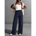 thumbnail image 4 of Women Wide Leg Pants High Waisted Business Casual Work Trousers Dressy Pants with Pockets Navy Blue XXL, 4 of 7