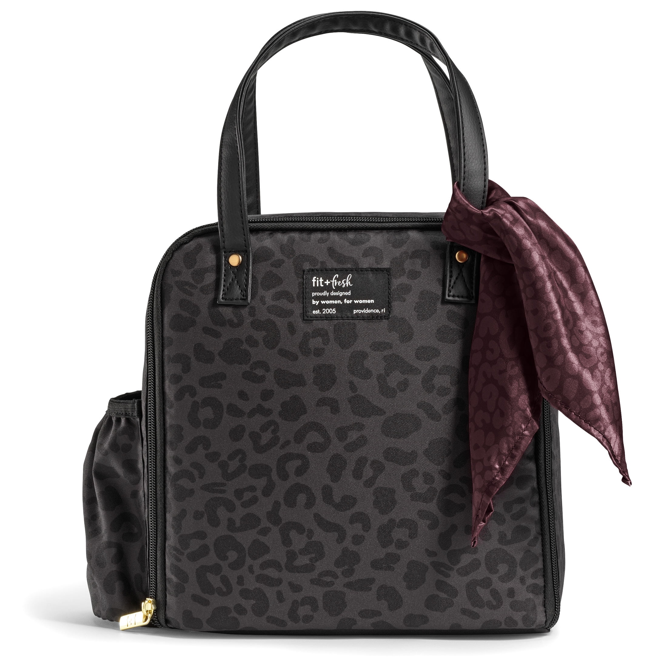 Fit & Fresh Wichita Women's Large Insulated Lunch Bag with Fashion Scarf, Cheetah Black