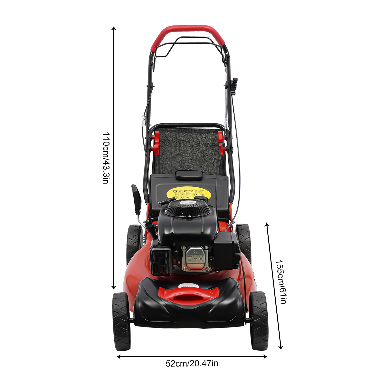Push Lawn Mower, 5HP, 2800rpm Speed, 8-Position Height Adjustment, 20-inch Cutting Width, 60L Grass Bag, 1.6L Fuel Tank, Easy to Clean and Store