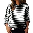 thumbnail image 2 of WMTBSRSW Women's Fall Striped Basic Shirts Casual Long Sleeve Tops Loose Casual Crewneck Going out Tops Plus Size Tee Black 4X-Large, 2 of 7