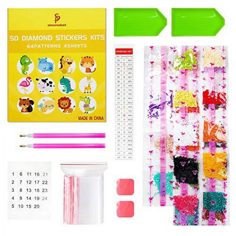 sinceroduct 64PCS Diamond Painting Stickers Kits for Kids and Adult  Beginners - Shaped Paint Marked with Diamonds by Numbers, Diamond Art for  Kids Art