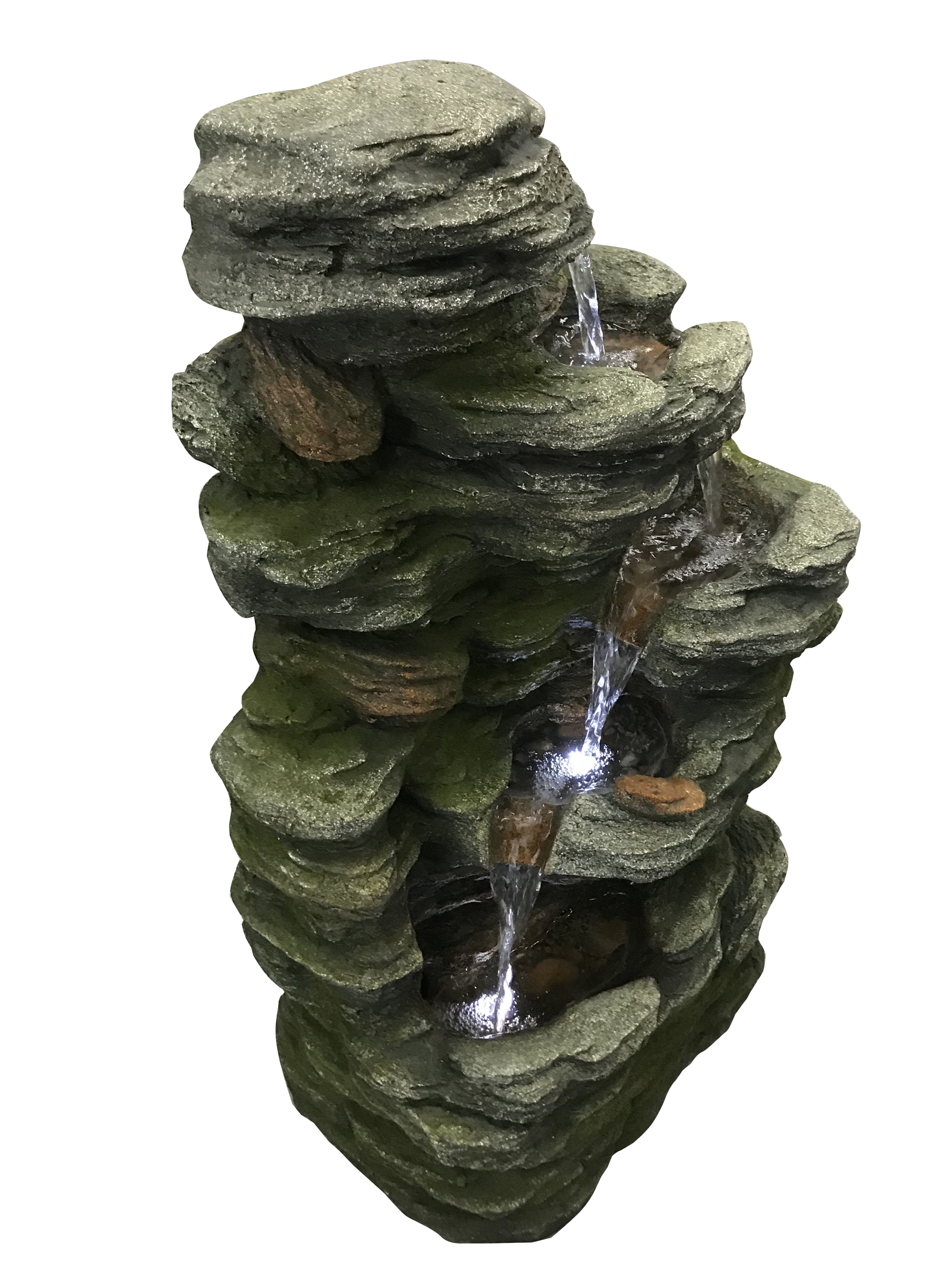 MULTILEVEL STONE FOUNTAIN WITH 3 COOL WHITE LED LIGHTS